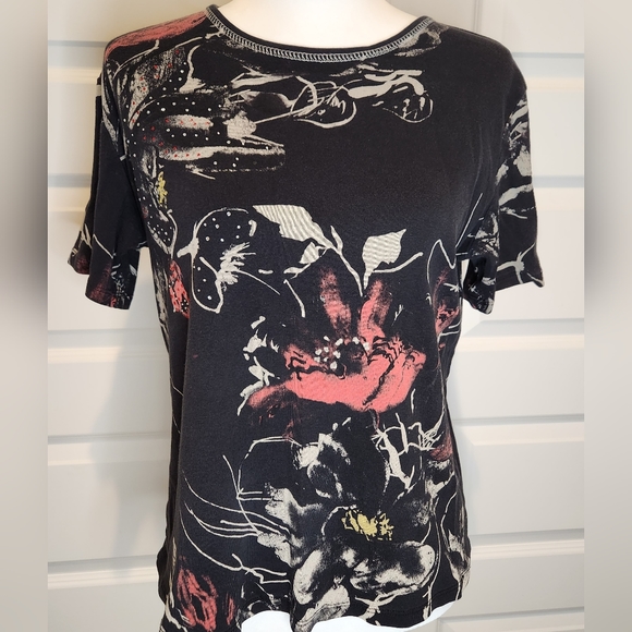 Jess & Jane Embelished Short Sleeve Cotton Blouse Shirt Rhinestone Floral Sz M - Picture 11 of 11